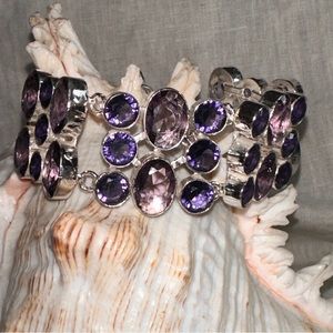 Gorgeous Purple Quartz + Pink Topaz statement Bracelet cuff